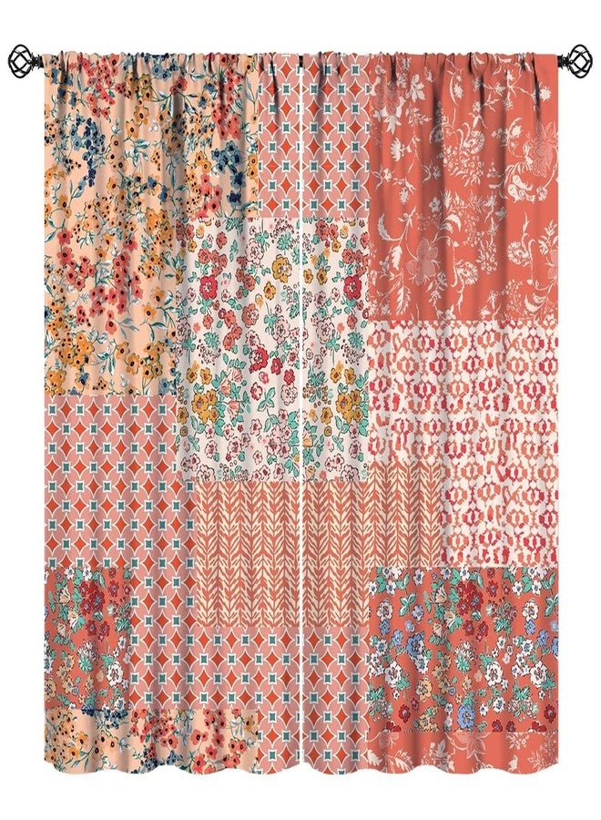 JADERYS Boho Patchwork Curtains Colorful Vintage Rustic Splicing Wildflower Farmhouse Country Girls Women Bedroom Living Room Rod Pocket Decoration Window Drapes 2 Panels W21xL54in - Image 1